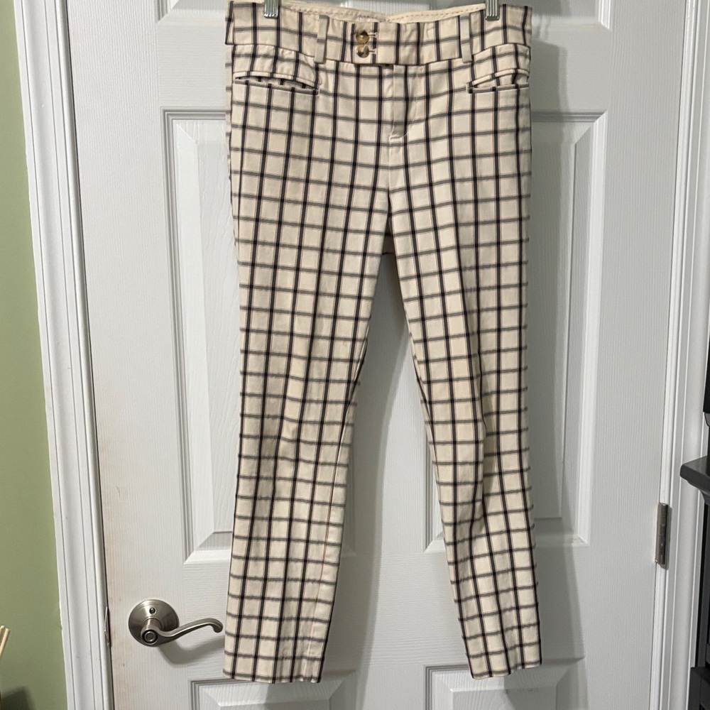 Anthropologie Cream and Black Grid Pants
